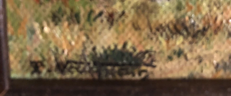 Paysage normand animé de vaches. Huile sur panneau de bois encadrée - Photo 3/4