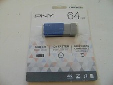 NEW PNY USB 3.0 64GB Flash Drive P-FD64GELEDGE-GE Blue/Gray 4K Ultra HD - Sealed