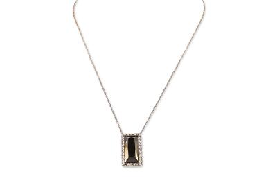 ALEXIS BITTAR 302220 Smoky & Clear Color Crystal Square Pendant Necklace