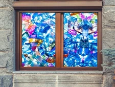 3D Blue Block A249 Window Film Print Sticker Cling Stained Glass UV Sinsin