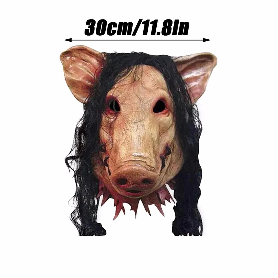 Maschera Testa di Maiale Horror - Lattice Realistico, Full Face, Per Halloween e - Immagine 3 di 4