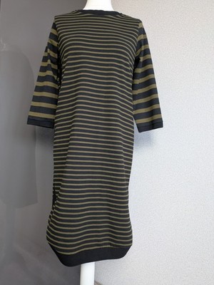 Per Una Gr. 12 Jersey Stretch Kleid schwarz khaki grün gestreift 3/4 Arm