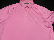 Penguin Mens Button Front Short Sleeve Polyester Pink Logo Polo Shirt Large L