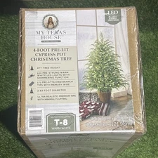 🎄 My Texas House | 4 ft. Pre-Lit Cypress Pot Artificial Christmas Tree 4 Foot ✨