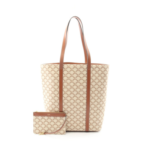 CELINE Triomphe Museum Canvas Leather Shoulder Tote Bag Beige Brown Authentic