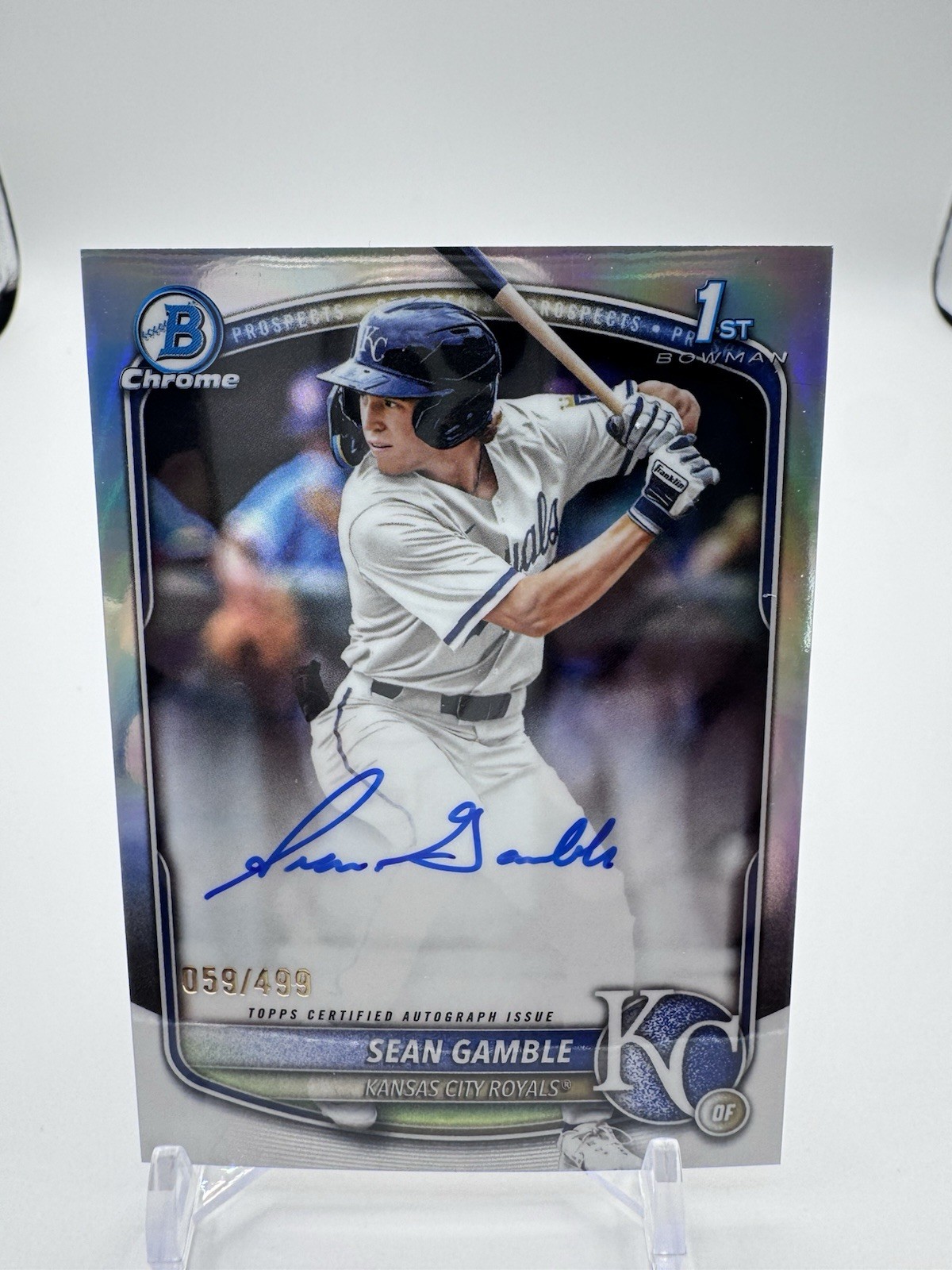 2025 Bowman Draft Chrome Sean Gamble RC 1st Auto Refractor /499 #CPA-SG Royals