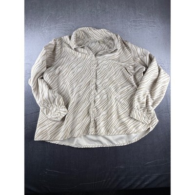 Lemon Grass Woman 3X Zebra Print Button Front Blouse Tan Cream Long Sleeve Top