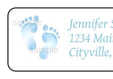 30 Blue Baby Shower feet personalized return address labels stickers tags