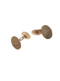 9ct Yellow Gold Oval Design Chain Link Cufflinks With Stripe Detail 3.44g Weight