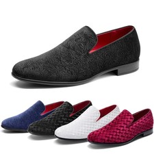 Men's Dress Loafers Velvet Tuxedo Slip-on Shoes Wedding Party Red Bottom