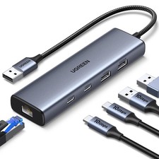 USB Ethernet Adapter 5in1 10Gbps USB C Hub RJ45 Gigabit Network Dongle