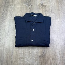 Suitsupply Mens Navy Blue Preppy Pure Linen Slim Fit Dress Shirt Size 45 17-3/4
