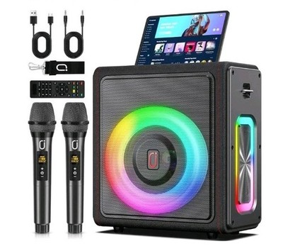 Máquina de karaoke, altavoz portátil Bluetooth 5.3 con 2 micrófonos inalámbricos