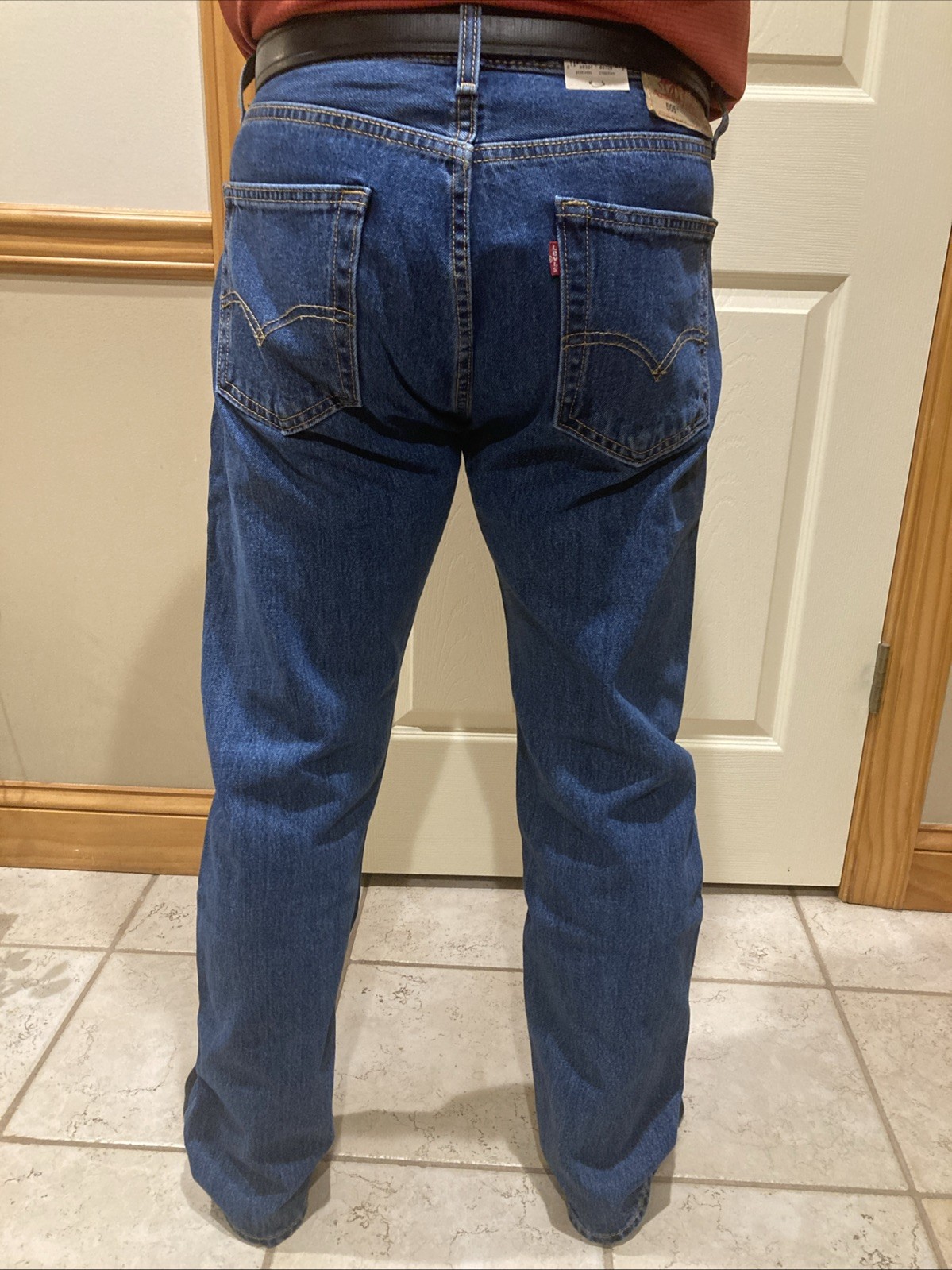 Mens SIZE 31W 30L Levi's 505 Dark Stonewash Regular Fit Straight Leg 100% Jeans thumbnail 3