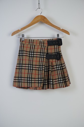Burberry Girls Tartan Wool Skirt with Leather Buckle Detail - Size 8Y (128 cm)
