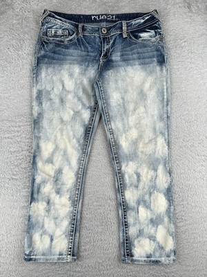 Rue21 Jeans Juniors 11 Blue Denim Crop Mid Rise Cotton Blend Embroidered 32x24