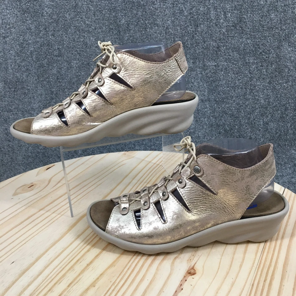 Sandalias Wolky para mujer 41 áreas con cordones gladiador cuña cuero dorado rosa informales Foto 2 de 4