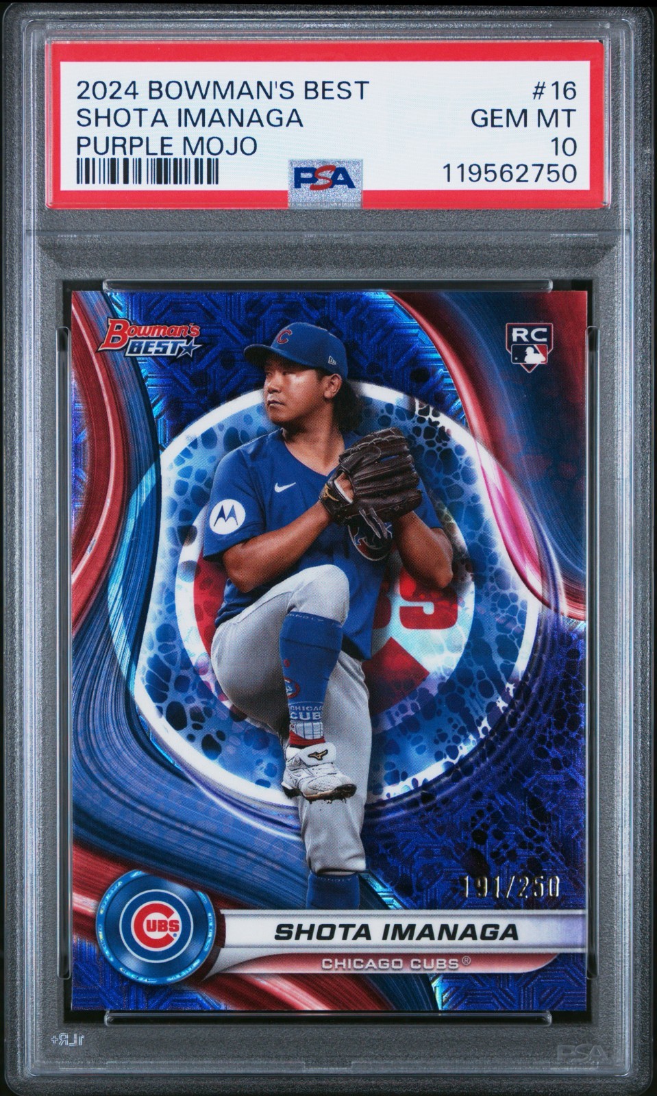 2024 Bowmans Best Shota Imanaga RC Rookie Purple Mojo Ref #/250 PSA 10 GEM