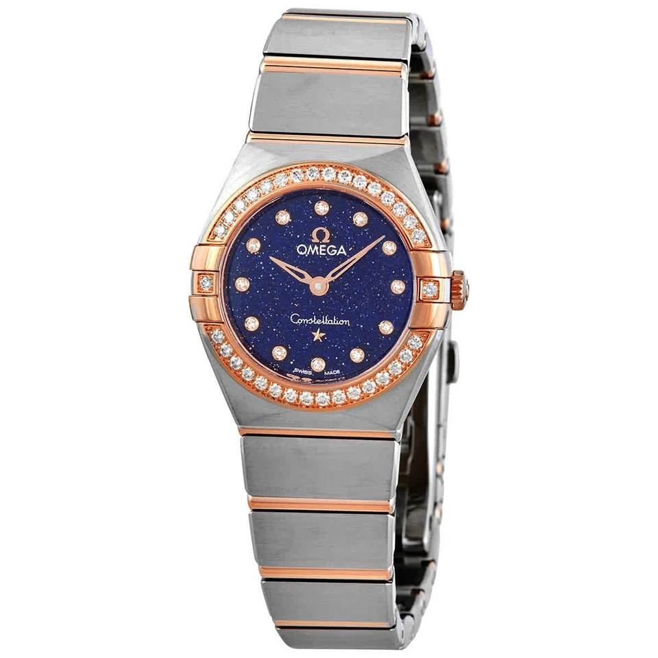 Reloj Omega Constellation de cuarzo con esfera azul y diamantes para dama 131.25.25.60.53.002