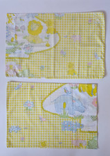 VTG Wamsutta MCM Child/Baby Pillowcases Set/2 Yellow Gingham W/Safari Animals