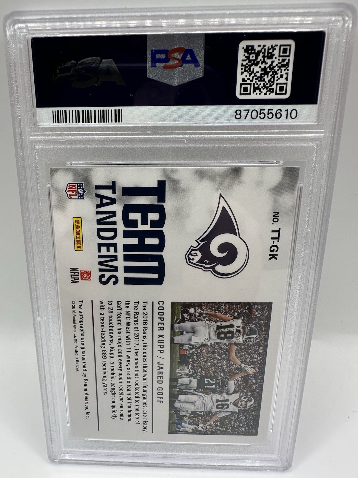2018 Panini One Team Tandems Dual Auto Jared Goff & Cooper Kupp- PSA 9 view 2