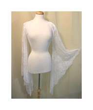 White Bridal Shrug Bolero Eyelash Lace Cover-up Huge Flared Bell Sleeves Wedding