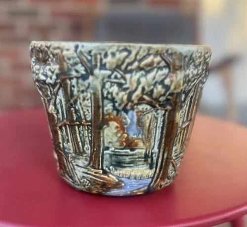 Antique 1920s WELLER Pottery Woodcraft Forest Planter Jardiniere 4.5" *READ*