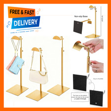 Set of 3 Stainless Steel Purse Display Stands Adjustable Height Gold Bag Rack