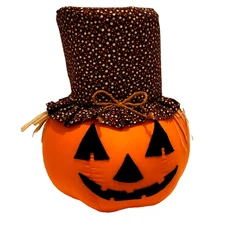 Vintage Fabric Jack-o-Lantern with Brown Floral Hat 13x11" YK