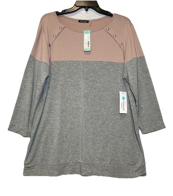Stitch Fix Pink Clover Sakina Button Detail Knit Top XXL 2XL Gray Preppy NWT