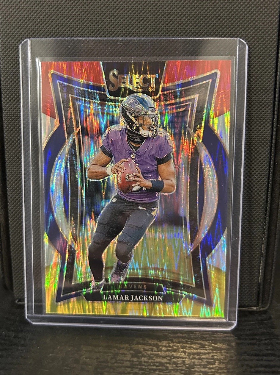 2024 Panini Select - Concourse Lamar Jackson #35 Red & Yellow Shock Prizm