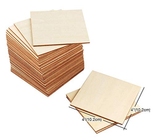Unfinished Wood Pieces 50 Pcs 4"x4" Inch Wooden Cutout Tiles Blank Wood Slices