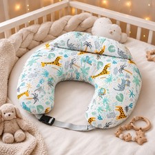 Nursing Pillow with Head Support & Removable Cover Baby Feeding Cushion - Safari
