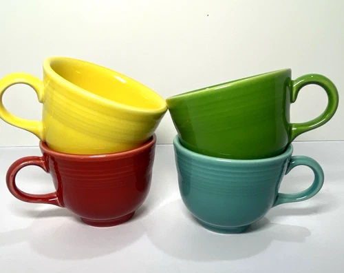 Fiesta Ware Set of 4 Homer Laughlin Coffee Cups Mugs Red Green Yellow Aqua USA