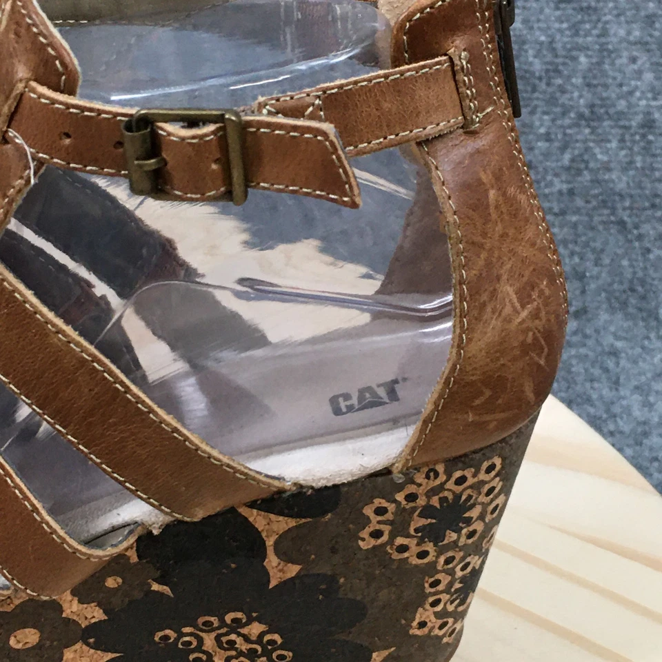 Sandalias CAT para mujer 8 anchas gladiador marrón floral informales punta abierta tacones de cuña Foto 4 de 4