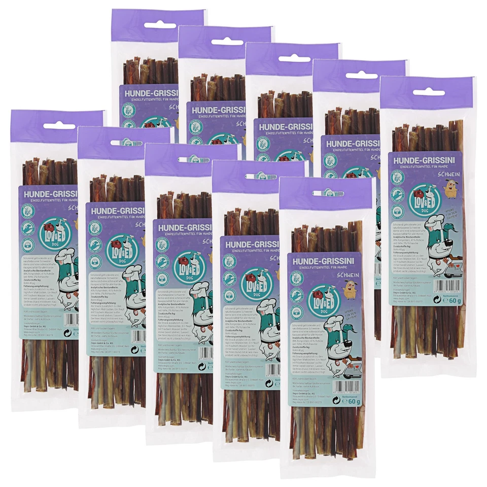 Lov&Ed Hunde-Grissini, 10x 60 g - Kausnack mit Schwein Hundesnack Leckerli Hund