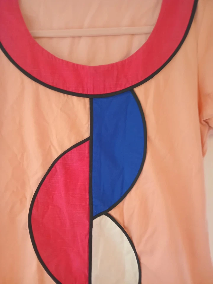 Camisa de vestir artística caprichosa única en su clase geométrica años 80 vintage hecha a mano M-L  Foto 3 de 4