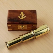 Brass Telescope 6" Extended Nautical Wood Box Sea Style Handmade