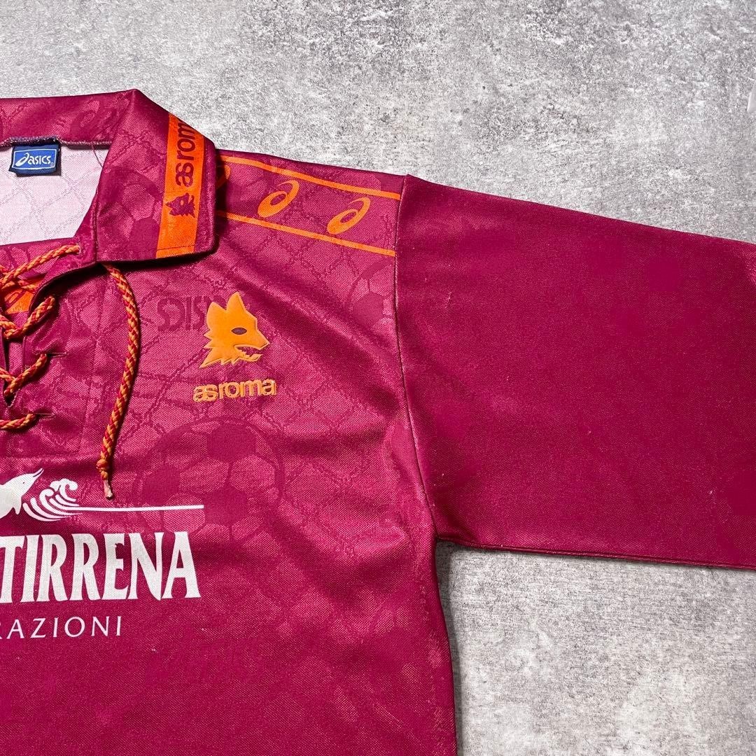 AS Roma 94-95 Home L/S Jersey Asics L(US M) Lace-Up Italy