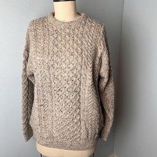 Carraig Donn Sweater Large Cream Beige Cable Knit Fisherman Wool Ireland Vtg