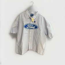 Ford Genuine Parts Men's XL Blue Cotton Twill Button-Up Mechanic Work Shirt