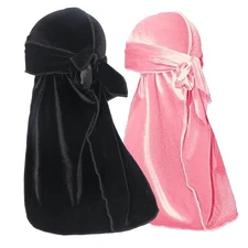 Velvet Durag for Men Velvet Dorag for Waves 2 Pieces Due Rag for Men Women Bl...