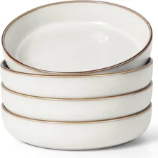 Herogo Stoneware Pasta Bowls Set of 4, 37 Ounce Large Wide Shallow Plates