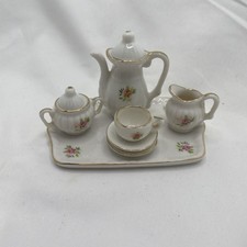 Vintage Small 9 Piece Miniature Tea Set with Tray Rose Pattern