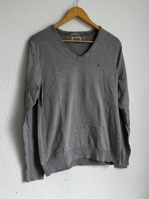 Tommy Hilfiger Denim Mens Grey V Neck Knit Jumper