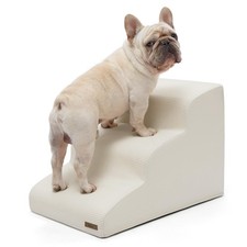 Lesure Dog Stairs for Small Dogs, Beige, 3 Step Pet Ramp for Bed and Couch
