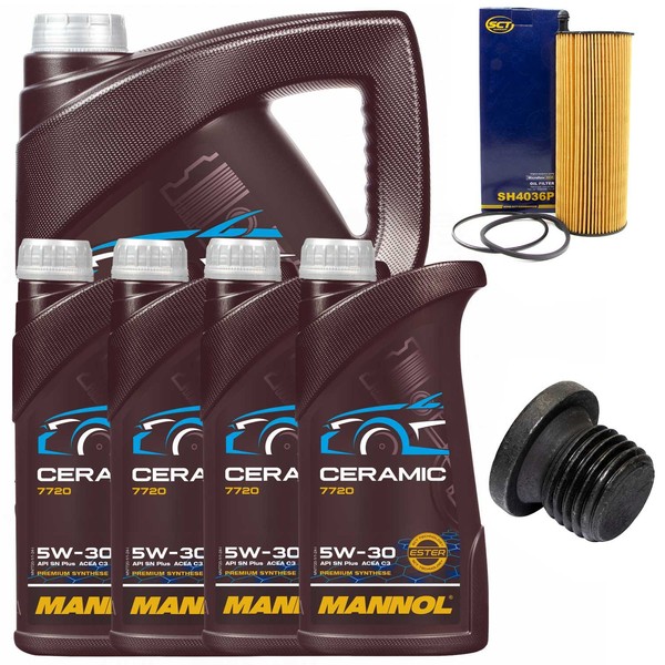 MotoröL Filter Set Mannol 5W-30 Ceramic 9 Liter + Schraube FüR Audi A6 A8 2.7-image
