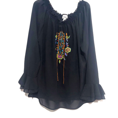 Unique Spectrum Womens 2x Sheer Blouse & Attached Cami Long Bell Ruffle Sleeves