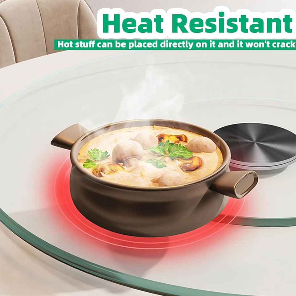 22.8" Lazy Susan for Table Top Tempered Glass Rotating Serving Tray for Dining T - Image 4 of 4