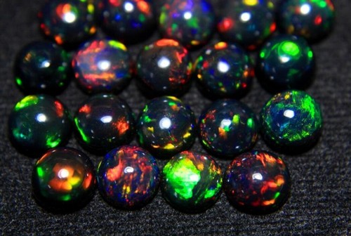 Opal, Black Opal, Round Black Opal Cabochon, Welo fire black opal stone 5 MM - Picture 2 of 4